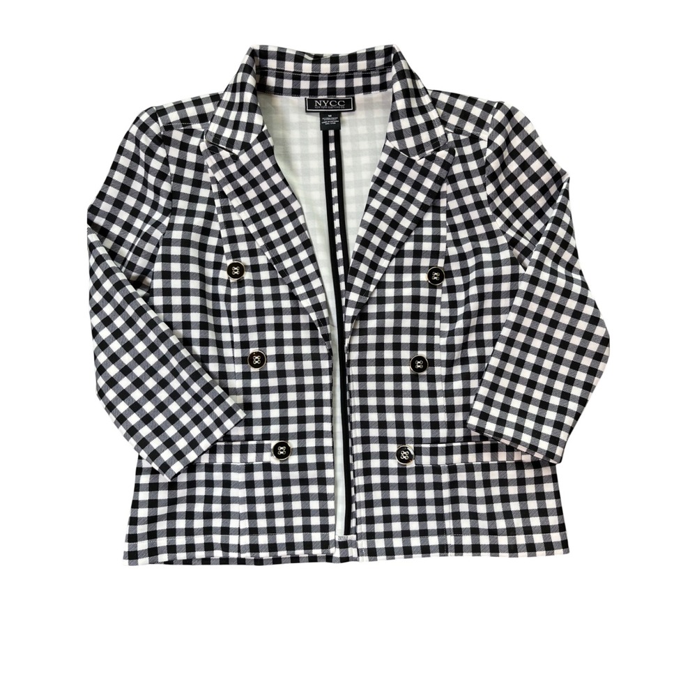 NYCC Gingham Blazer Womens Medium‎ Black White Check Double Breasted Jacket
